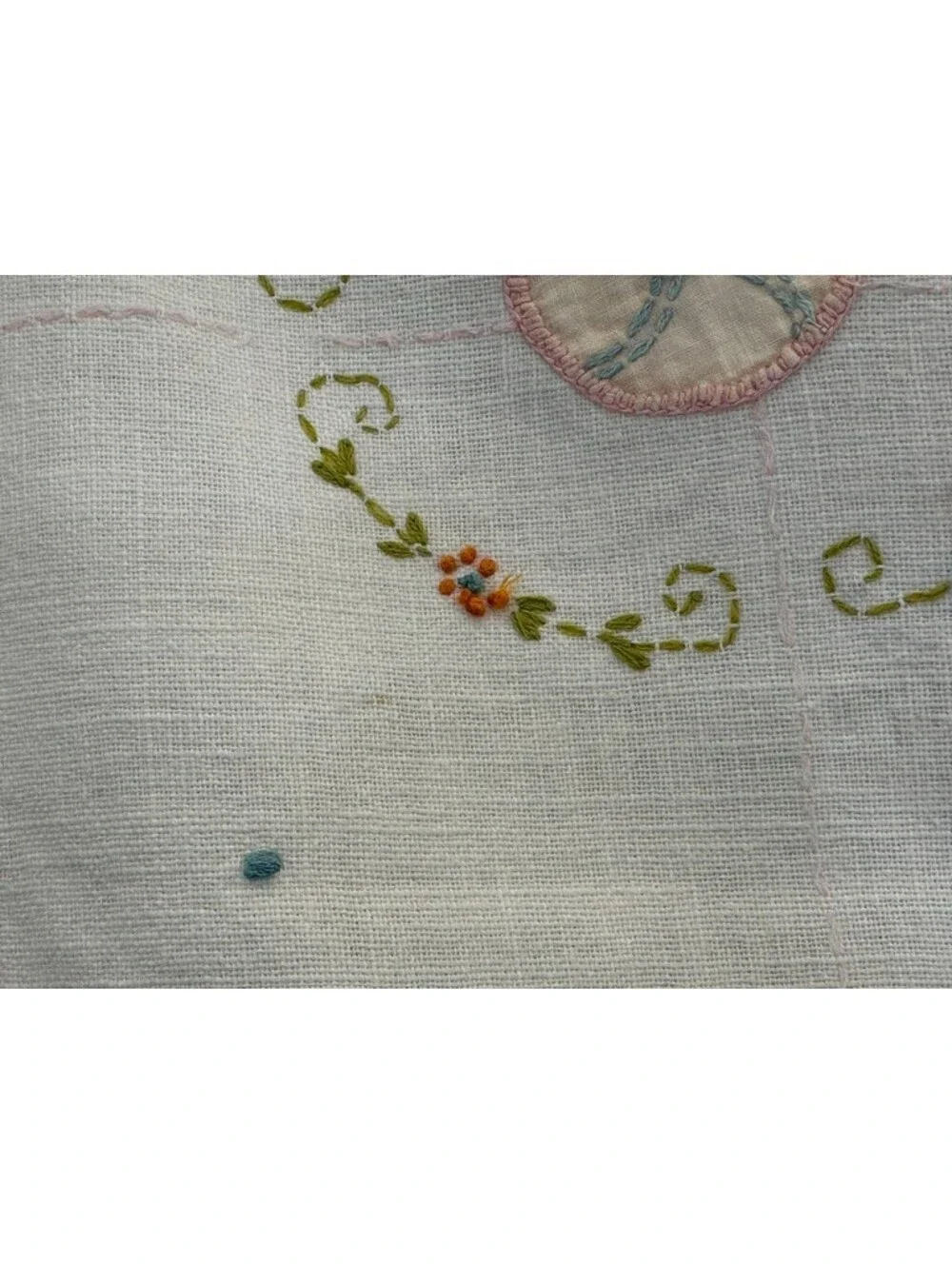 Embroidered Vintage Linen Card Table Applique Floral Tablecloth Topper Design